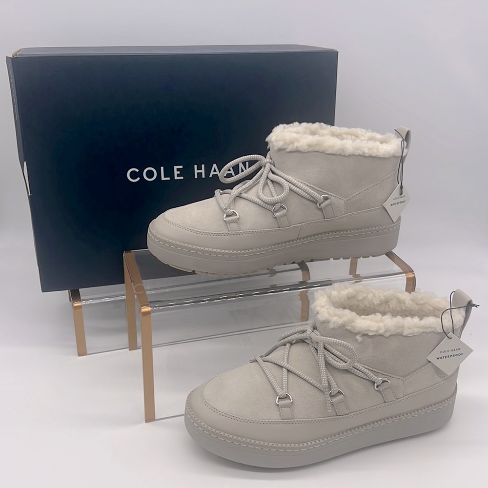 Cole Haan Cloudfeel Waterproof Suede Mini Snow Boots Dove Grey